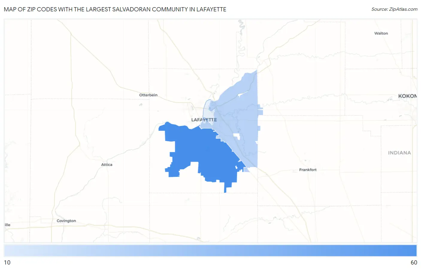 Zip Codes with the Largest Salvadoran Community in Lafayette Map