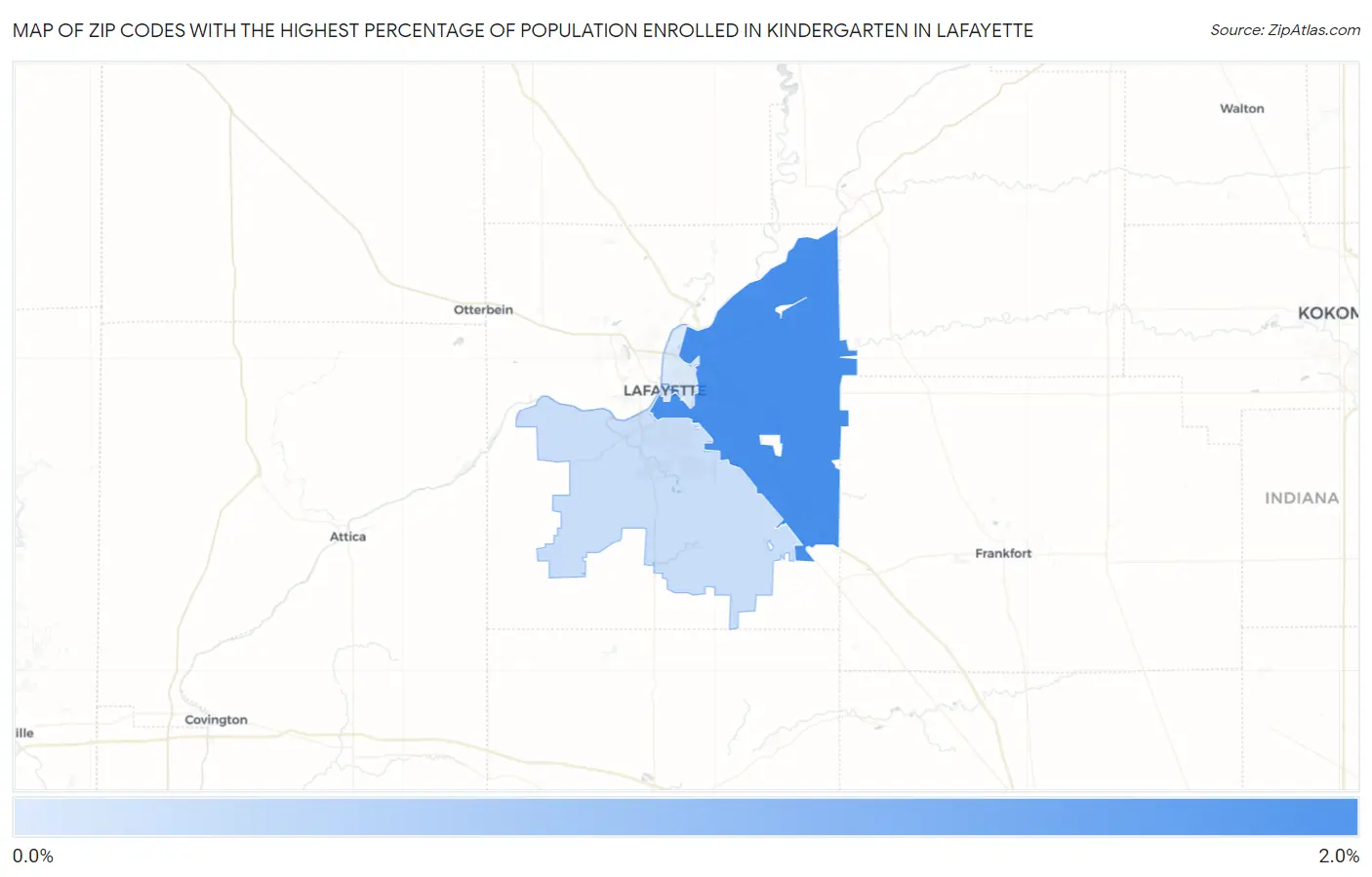 Zip Codes with the Highest Percentage of Population Enrolled in Kindergarten in Lafayette Map