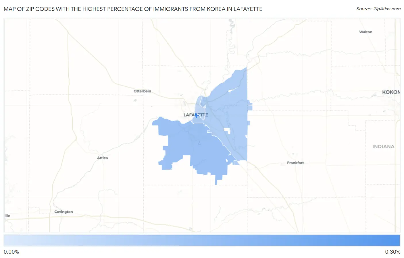 Zip Codes with the Highest Percentage of Immigrants from Korea in Lafayette Map