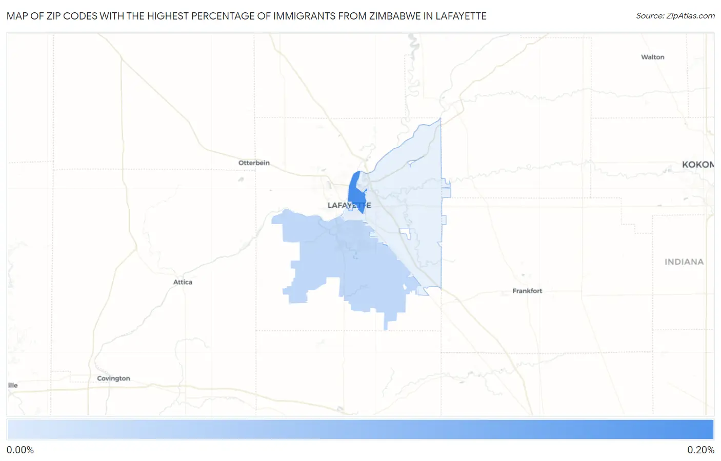 Zip Codes with the Highest Percentage of Immigrants from Zimbabwe in Lafayette Map