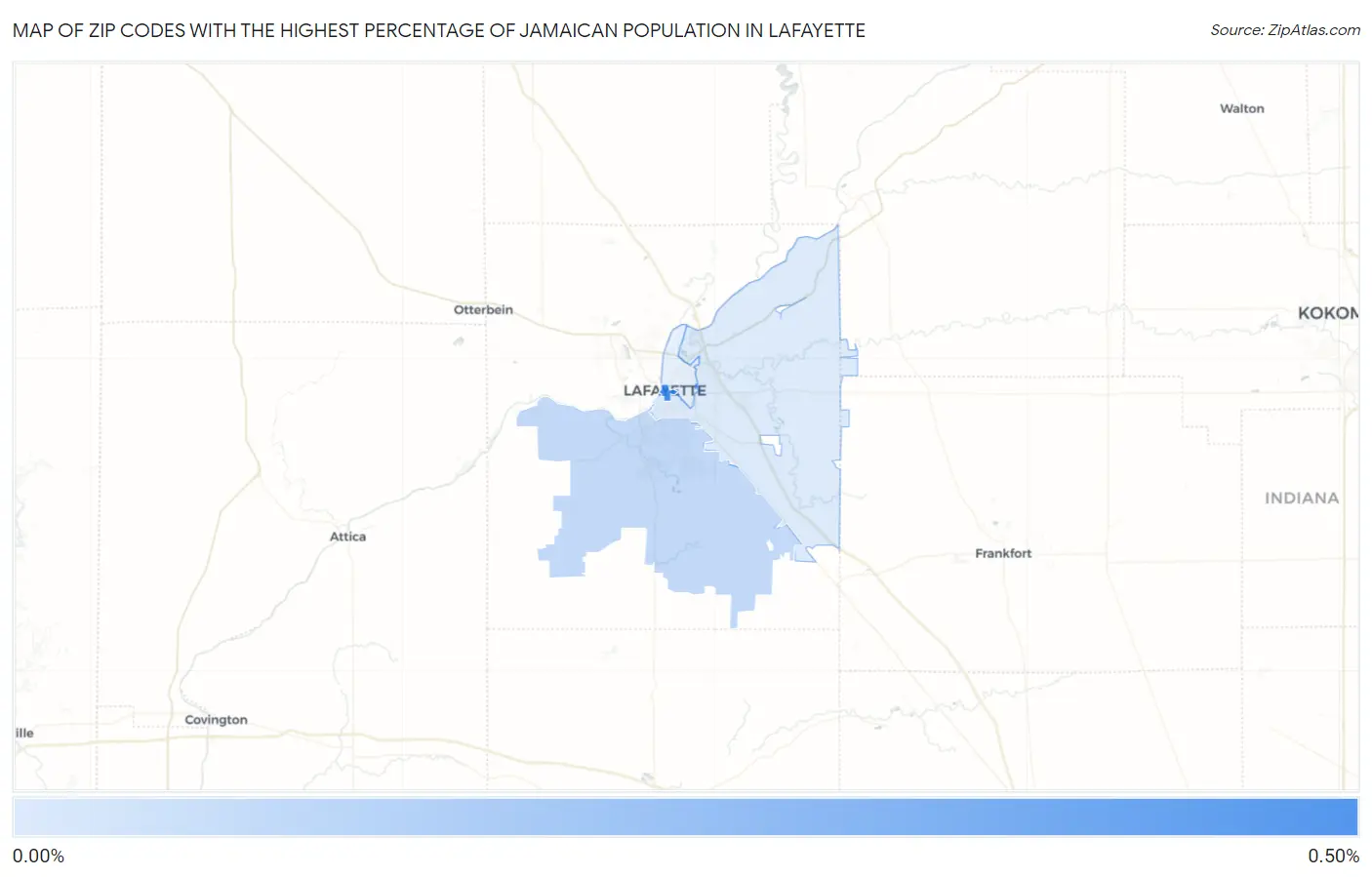 Zip Codes with the Highest Percentage of Jamaican Population in Lafayette Map
