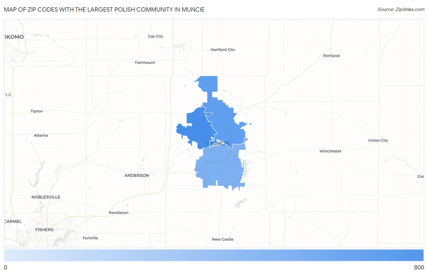 Zip Codes with the Largest Polish Community in Muncie Map