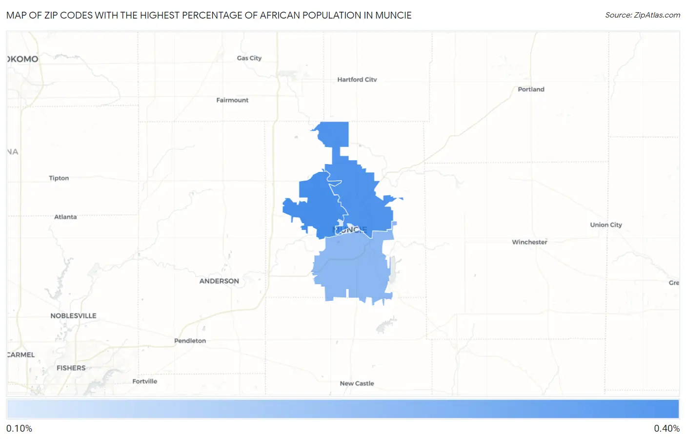 Zip Codes with the Highest Percentage of African Population in Muncie Map