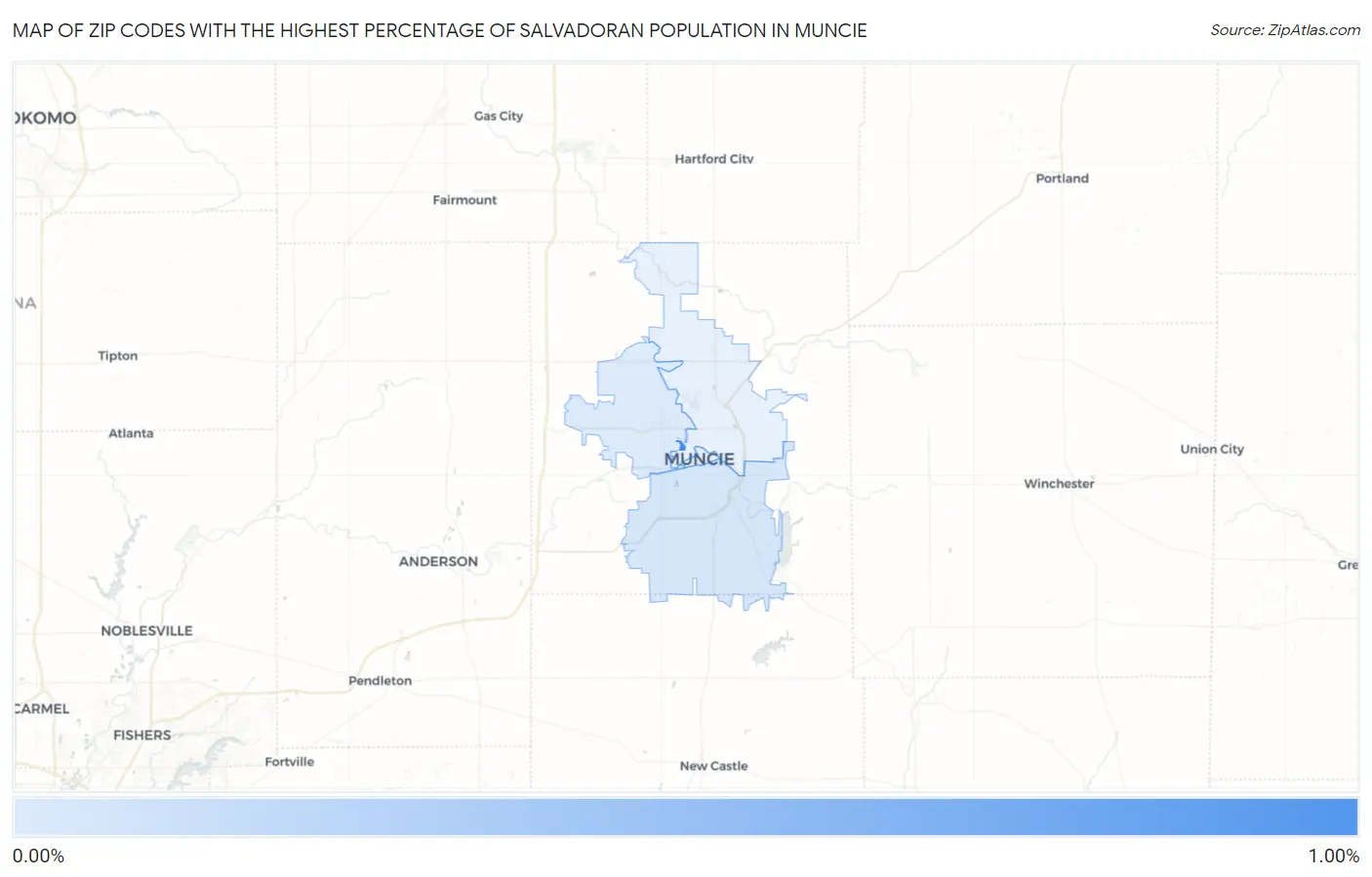 Zip Codes with the Highest Percentage of Salvadoran Population in Muncie Map