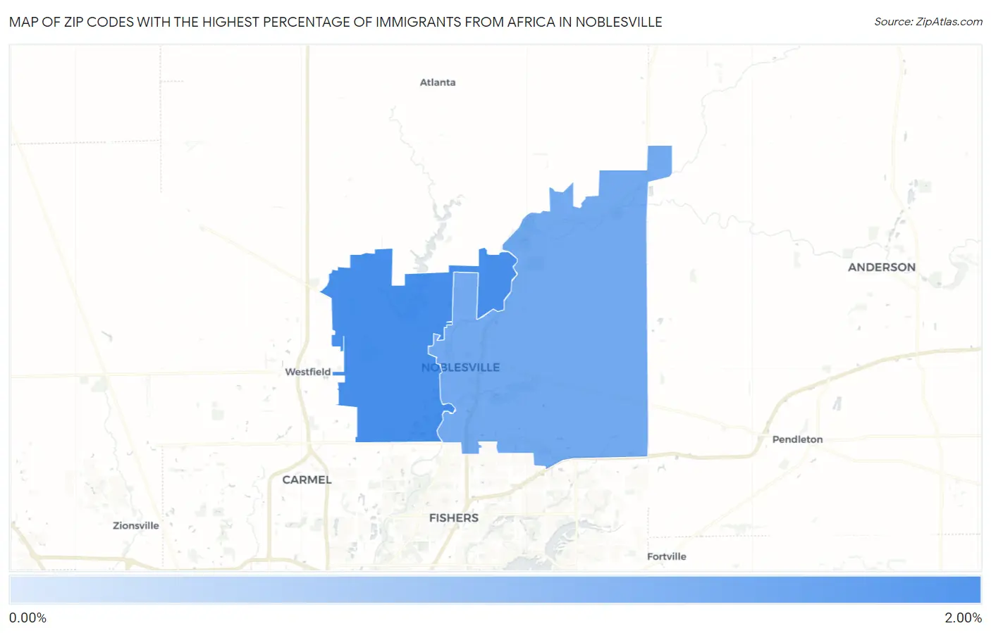 Zip Codes with the Highest Percentage of Immigrants from Africa in Noblesville Map