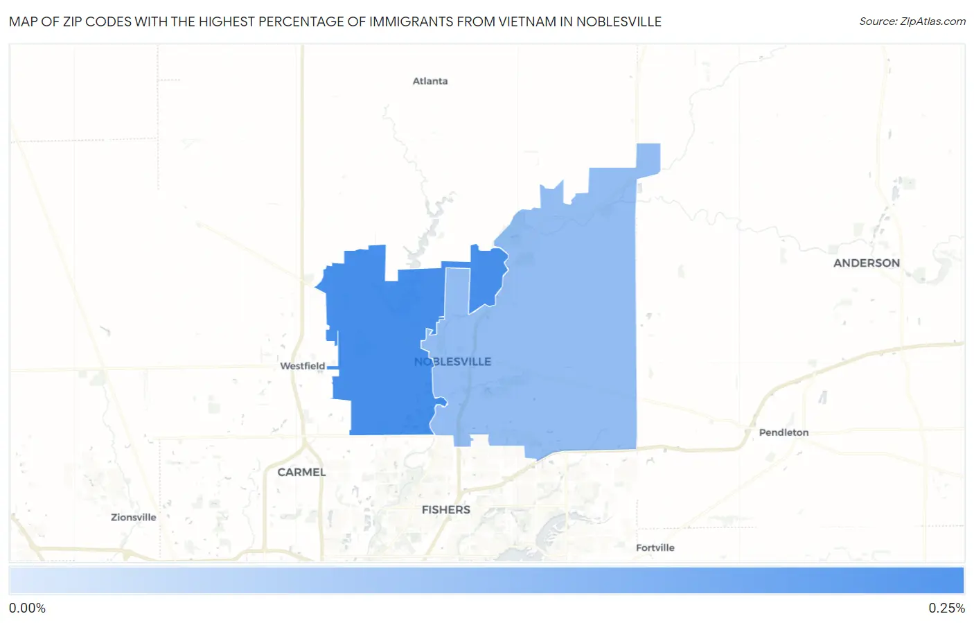 Zip Codes with the Highest Percentage of Immigrants from Vietnam in Noblesville Map