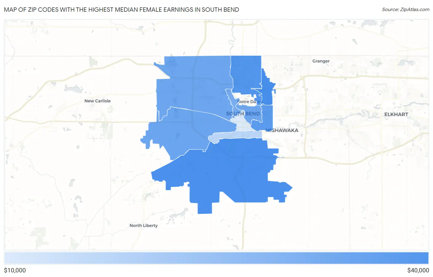 Zip Codes with the Highest Median Female Earnings in South Bend Map