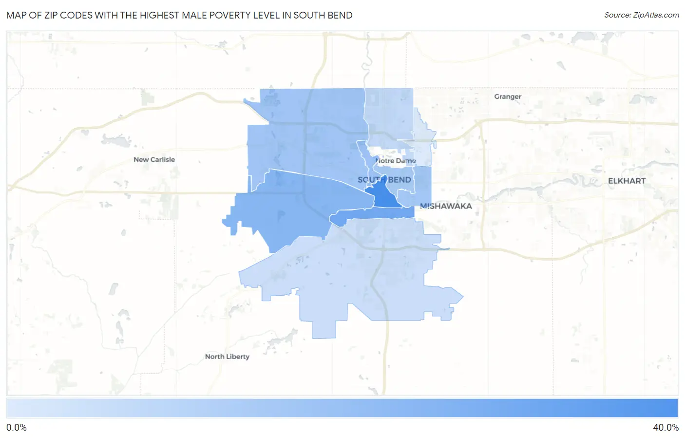 Zip Codes with the Highest Male Poverty Level in South Bend Map