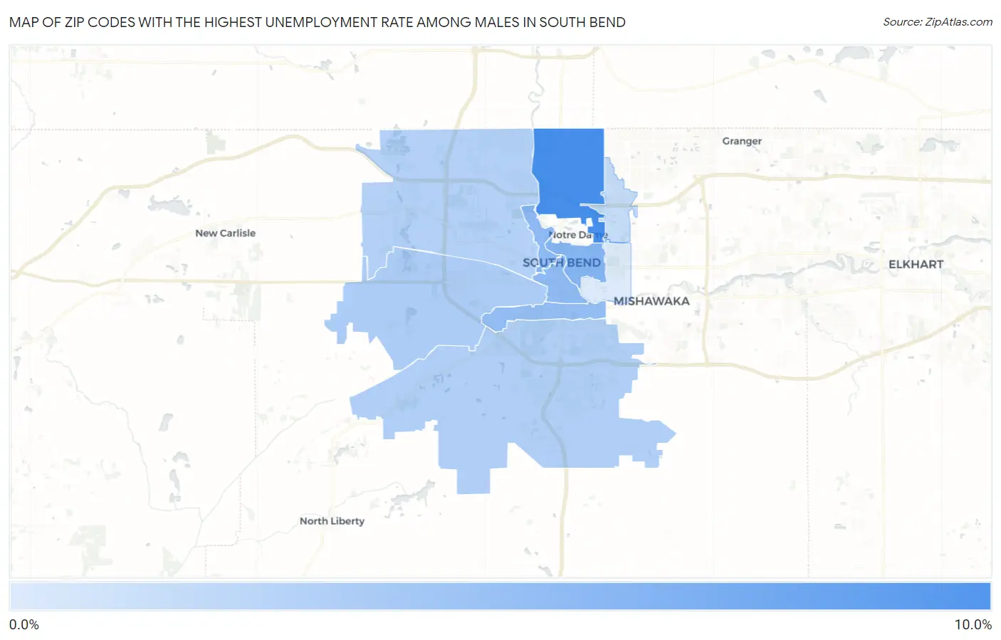 Zip Codes with the Highest Unemployment Rate Among Males in South Bend Map