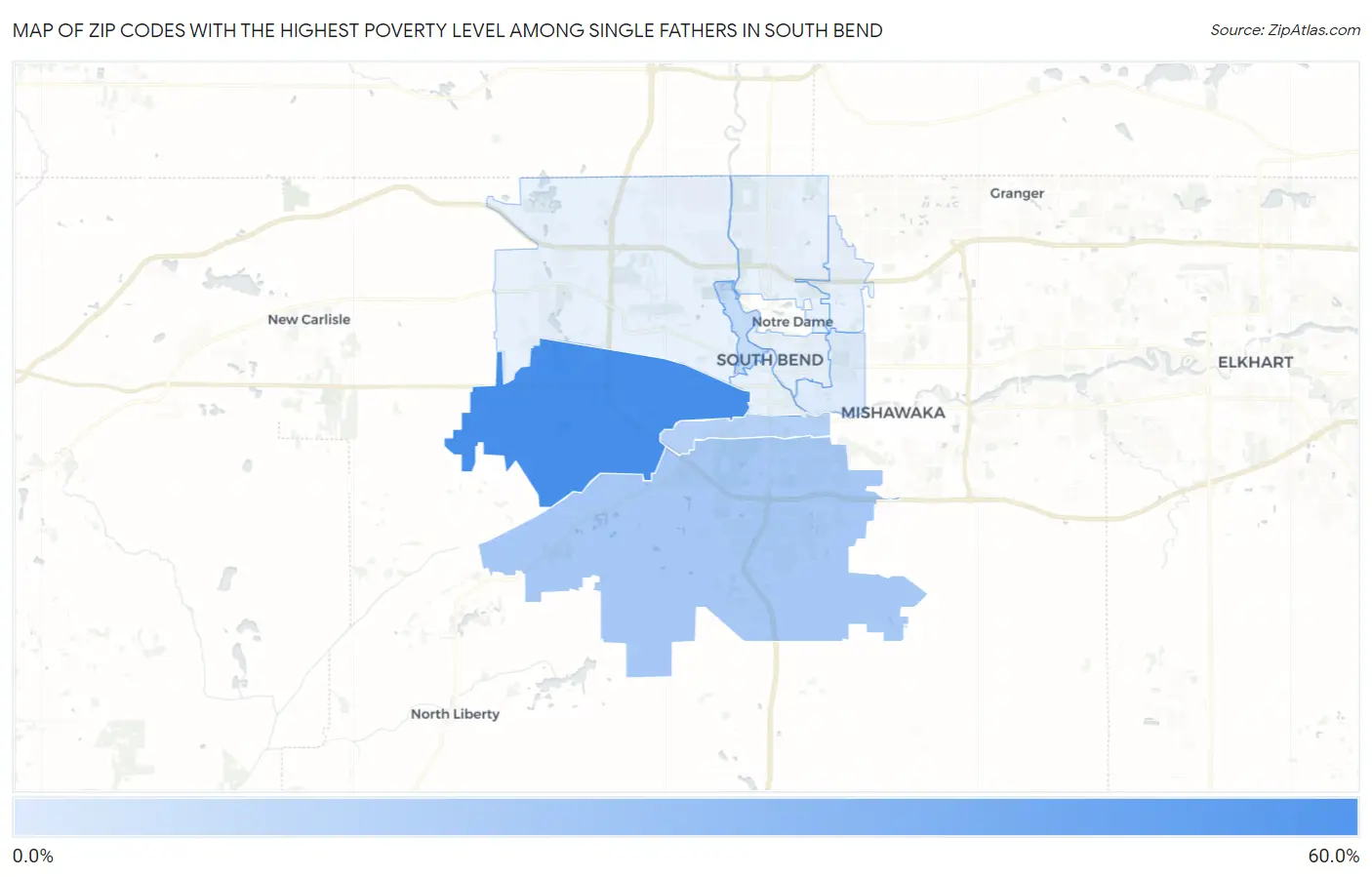 Zip Codes with the Highest Poverty Level Among Single Fathers in South Bend Map