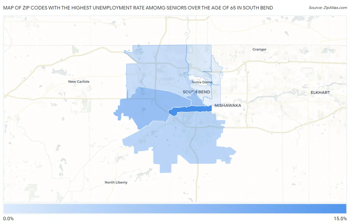Zip Codes with the Highest Unemployment Rate Amomg Seniors Over the Age of 65 in South Bend Map