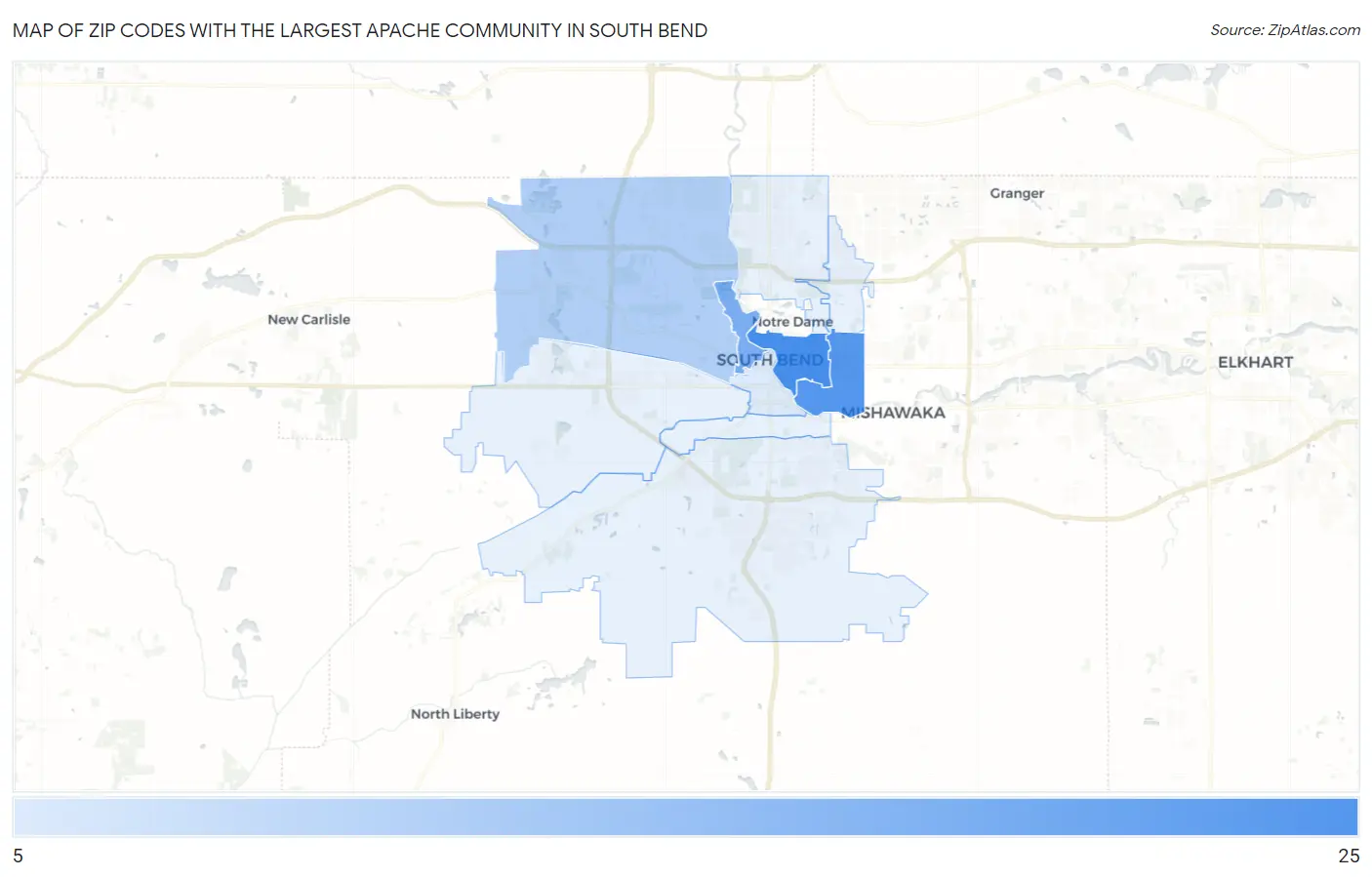 Zip Codes with the Largest Apache Community in South Bend Map