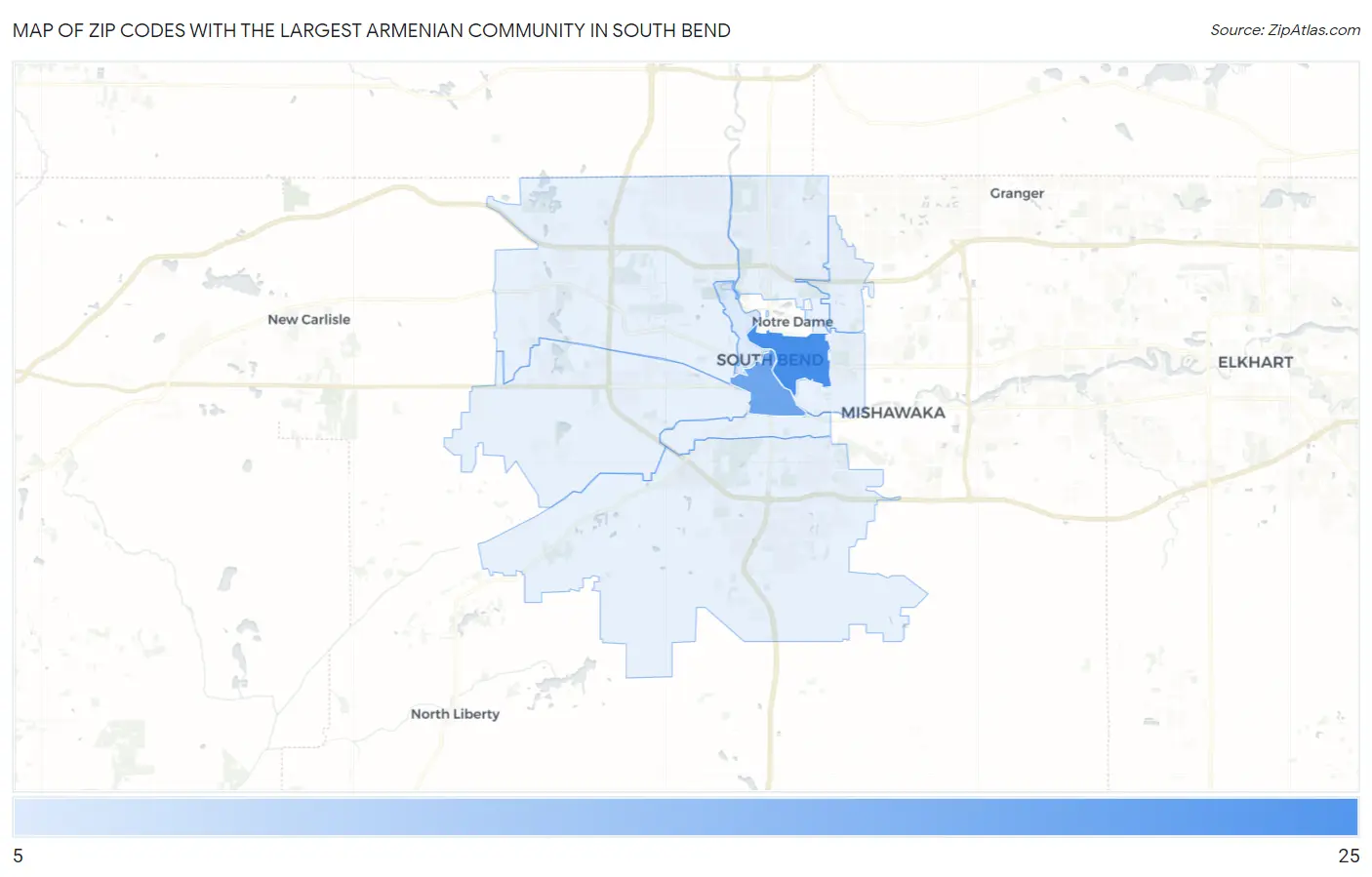Zip Codes with the Largest Armenian Community in South Bend Map