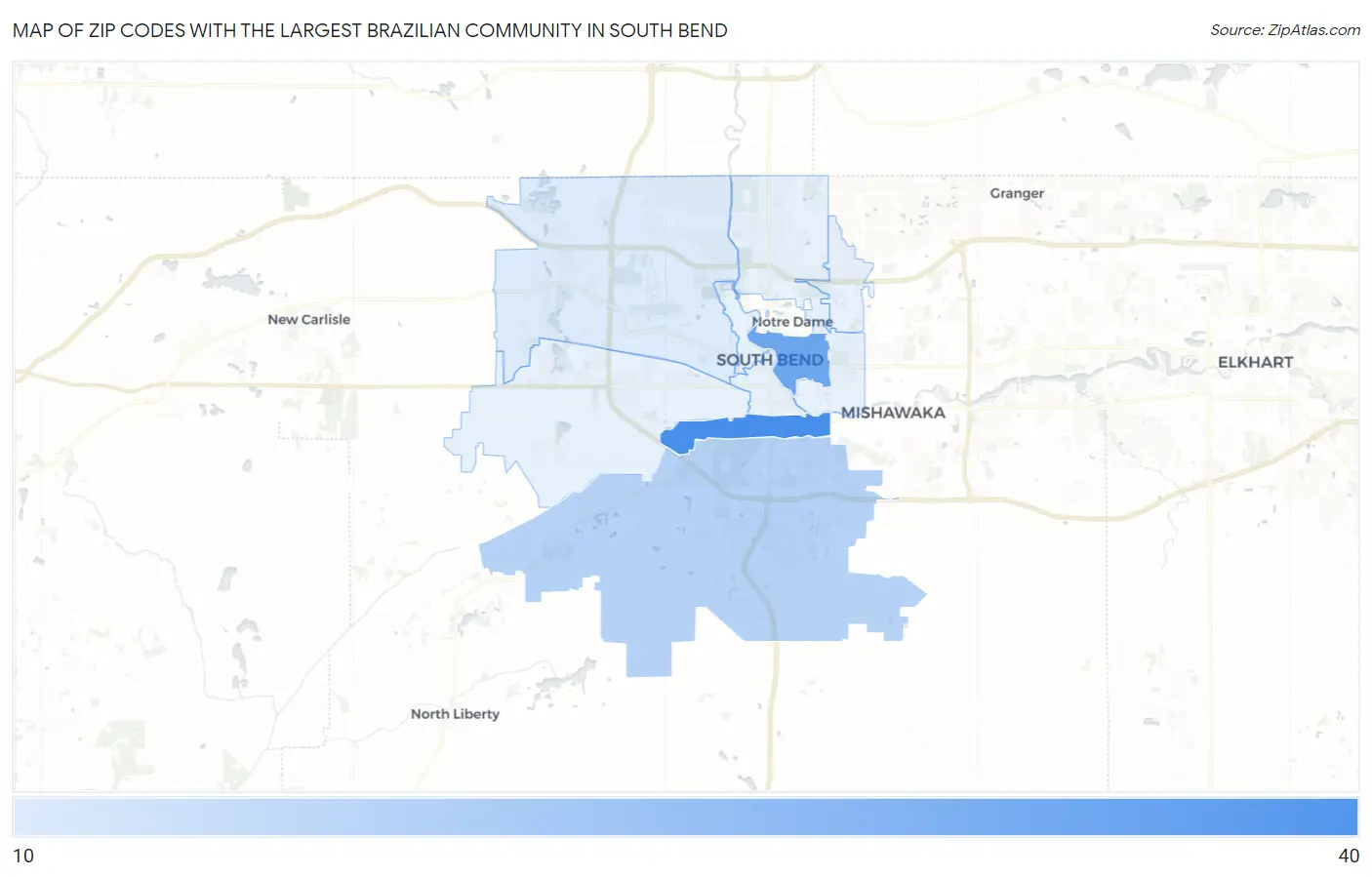 Zip Codes with the Largest Brazilian Community in South Bend Map