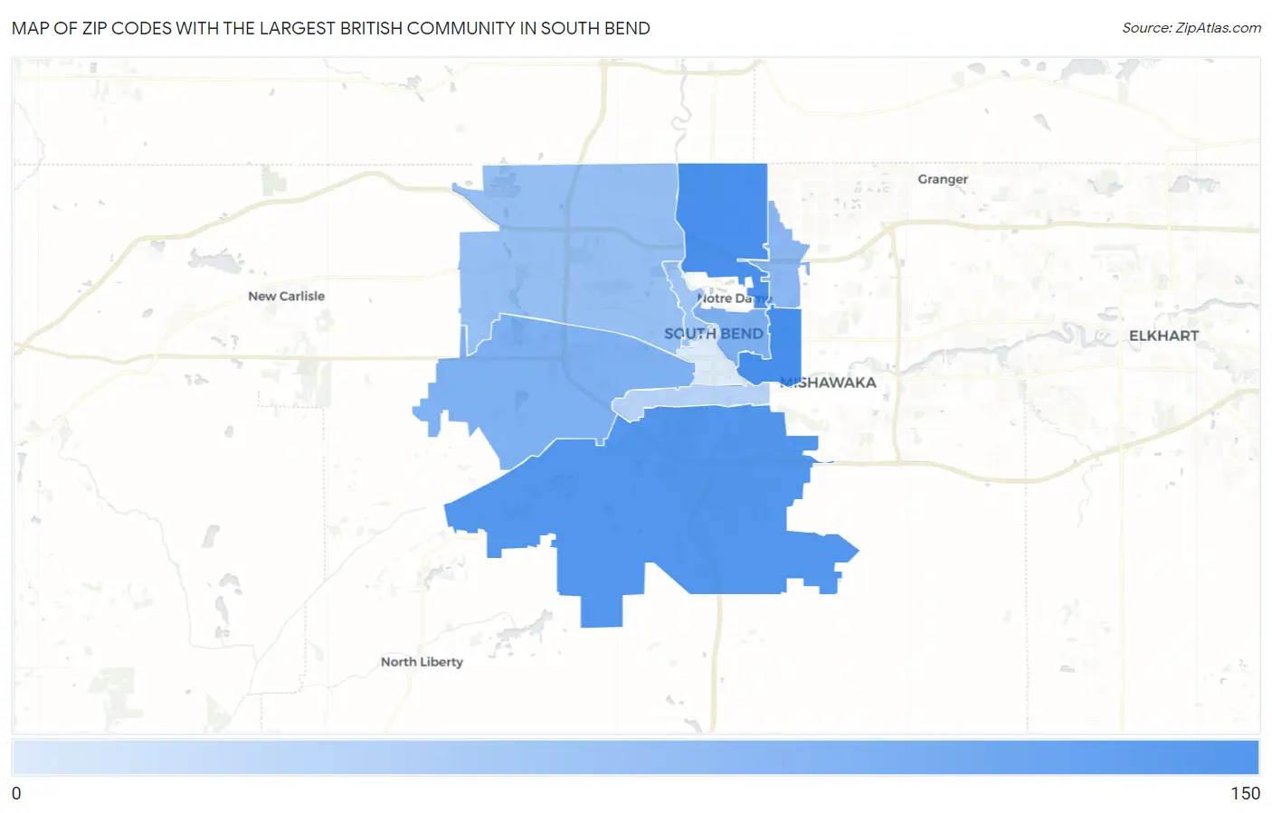 Zip Codes with the Largest British Community in South Bend Map