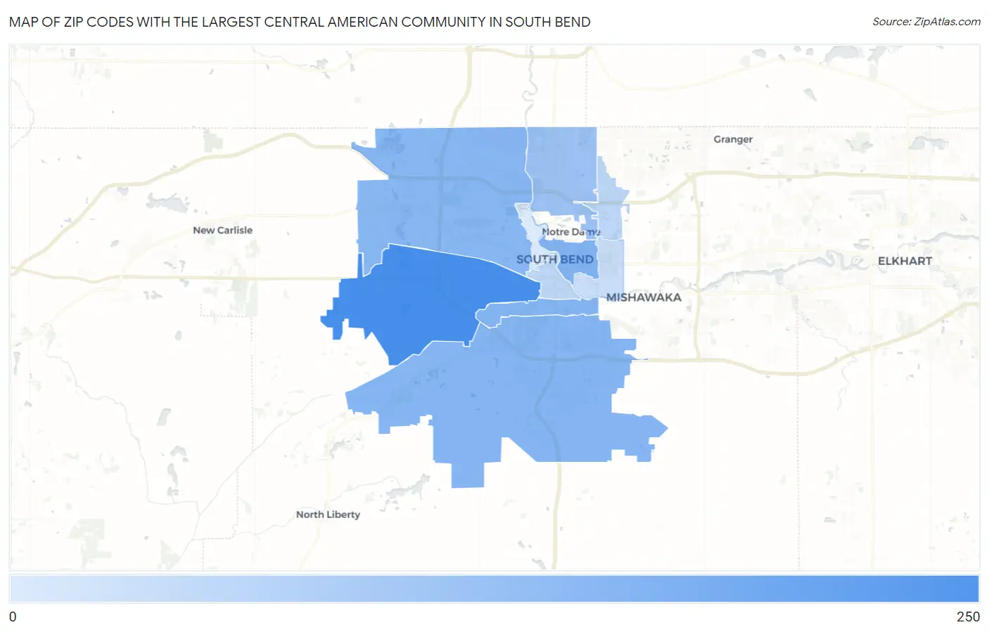 Zip Codes with the Largest Central American Community in South Bend Map