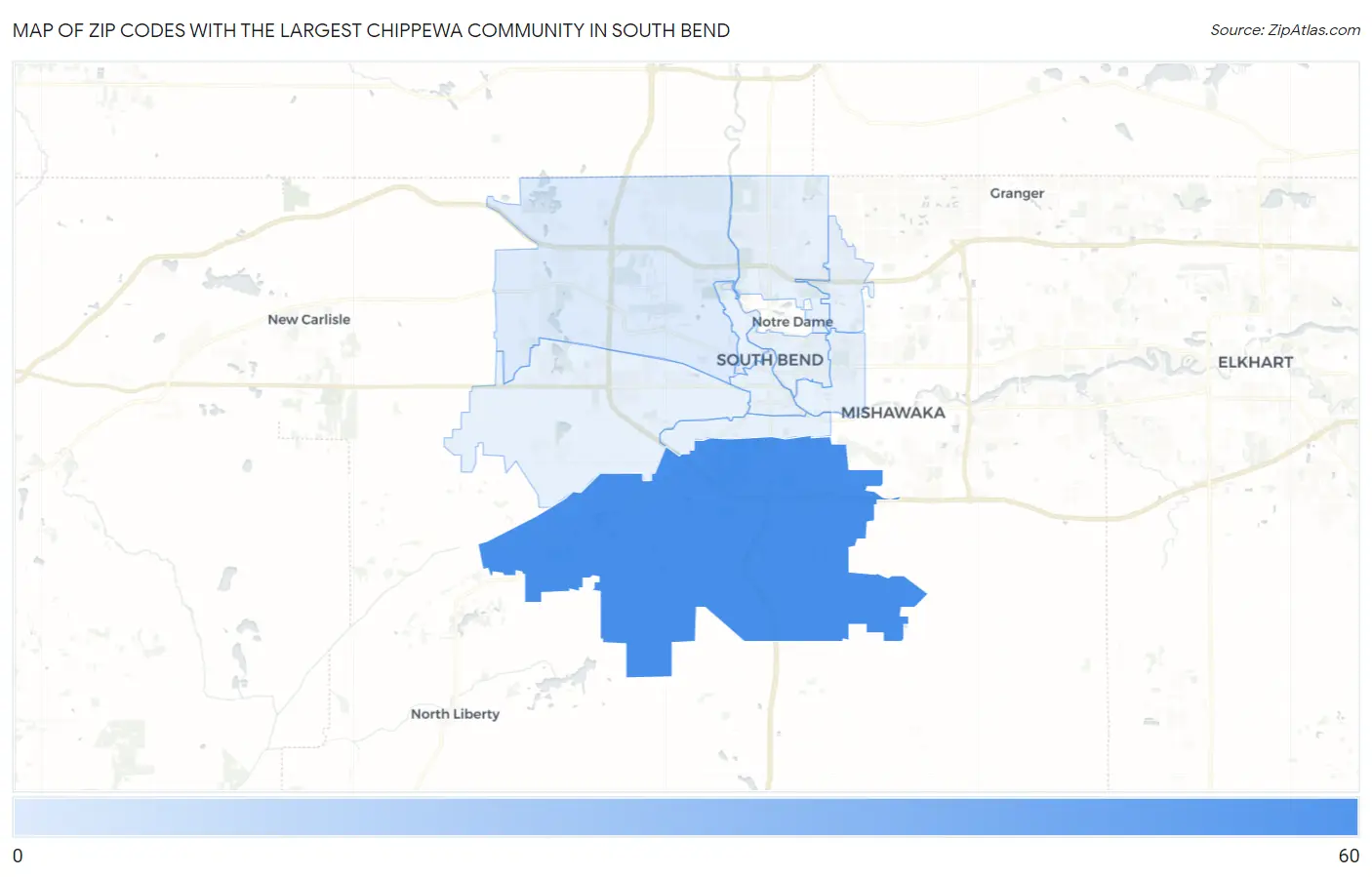 Zip Codes with the Largest Chippewa Community in South Bend Map