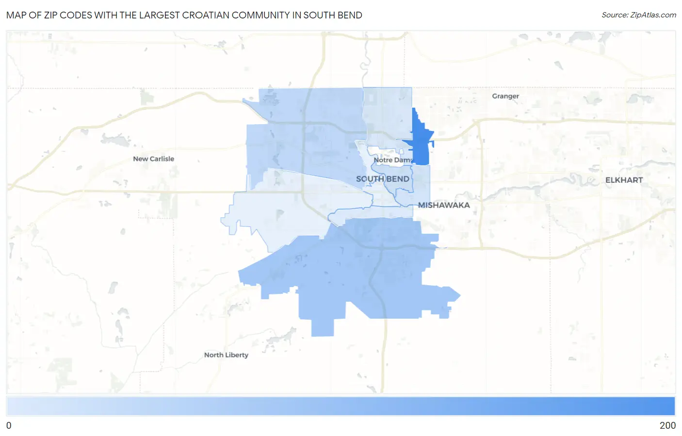 Zip Codes with the Largest Croatian Community in South Bend Map