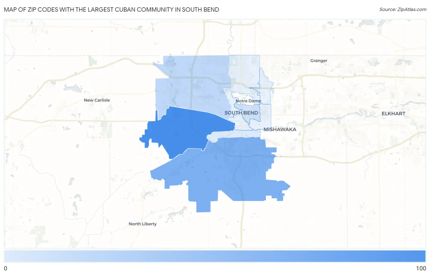 Zip Codes with the Largest Cuban Community in South Bend Map