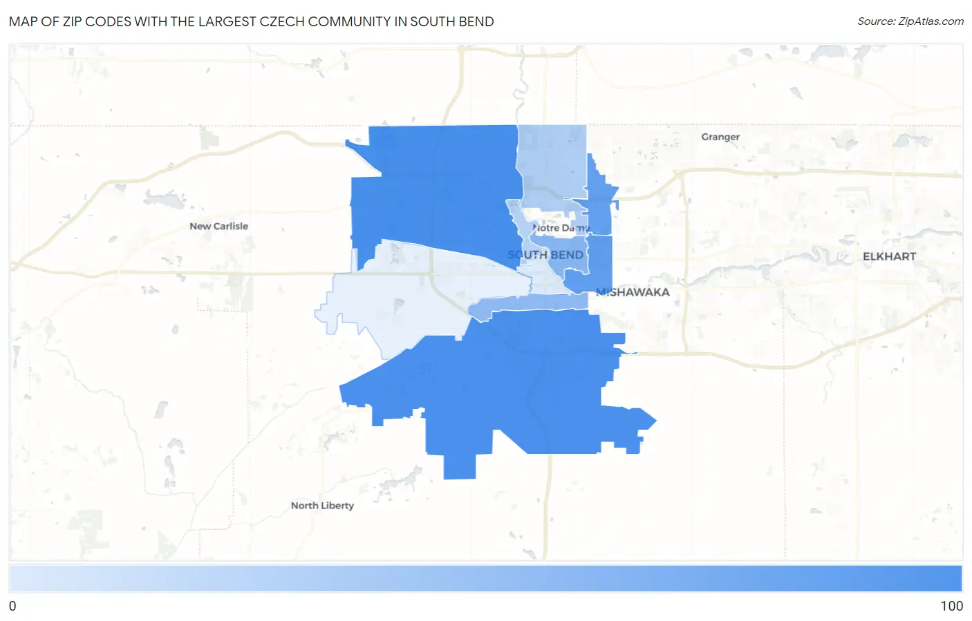 Zip Codes with the Largest Czech Community in South Bend Map