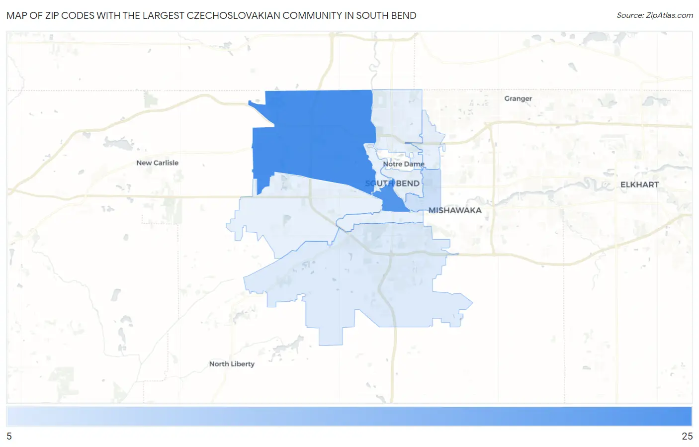 Zip Codes with the Largest Czechoslovakian Community in South Bend Map