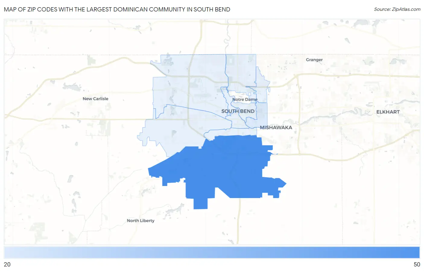 Zip Codes with the Largest Dominican Community in South Bend Map