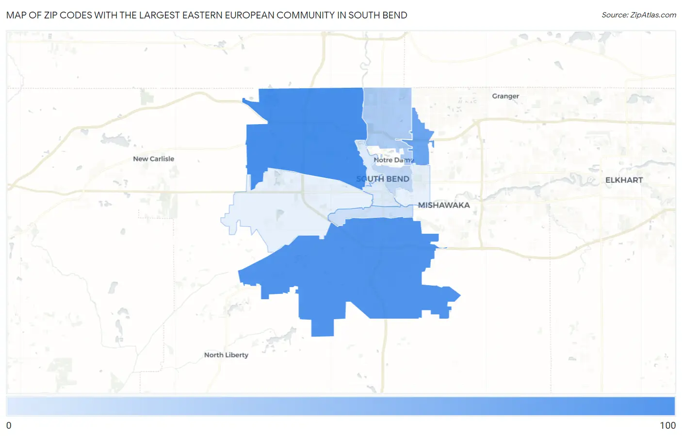 Zip Codes with the Largest Eastern European Community in South Bend Map