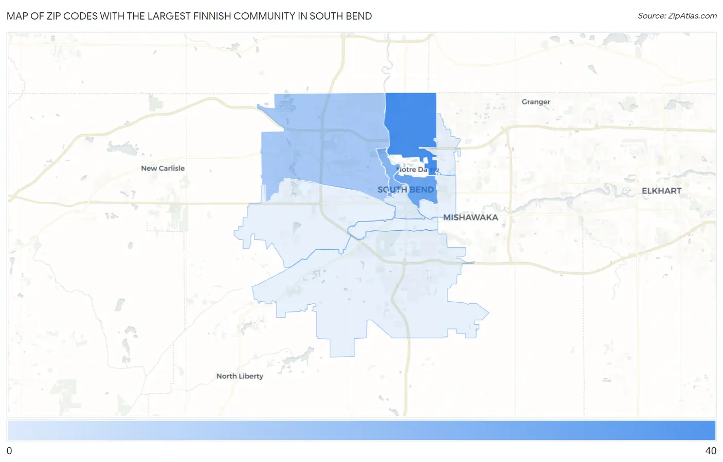 Zip Codes with the Largest Finnish Community in South Bend Map