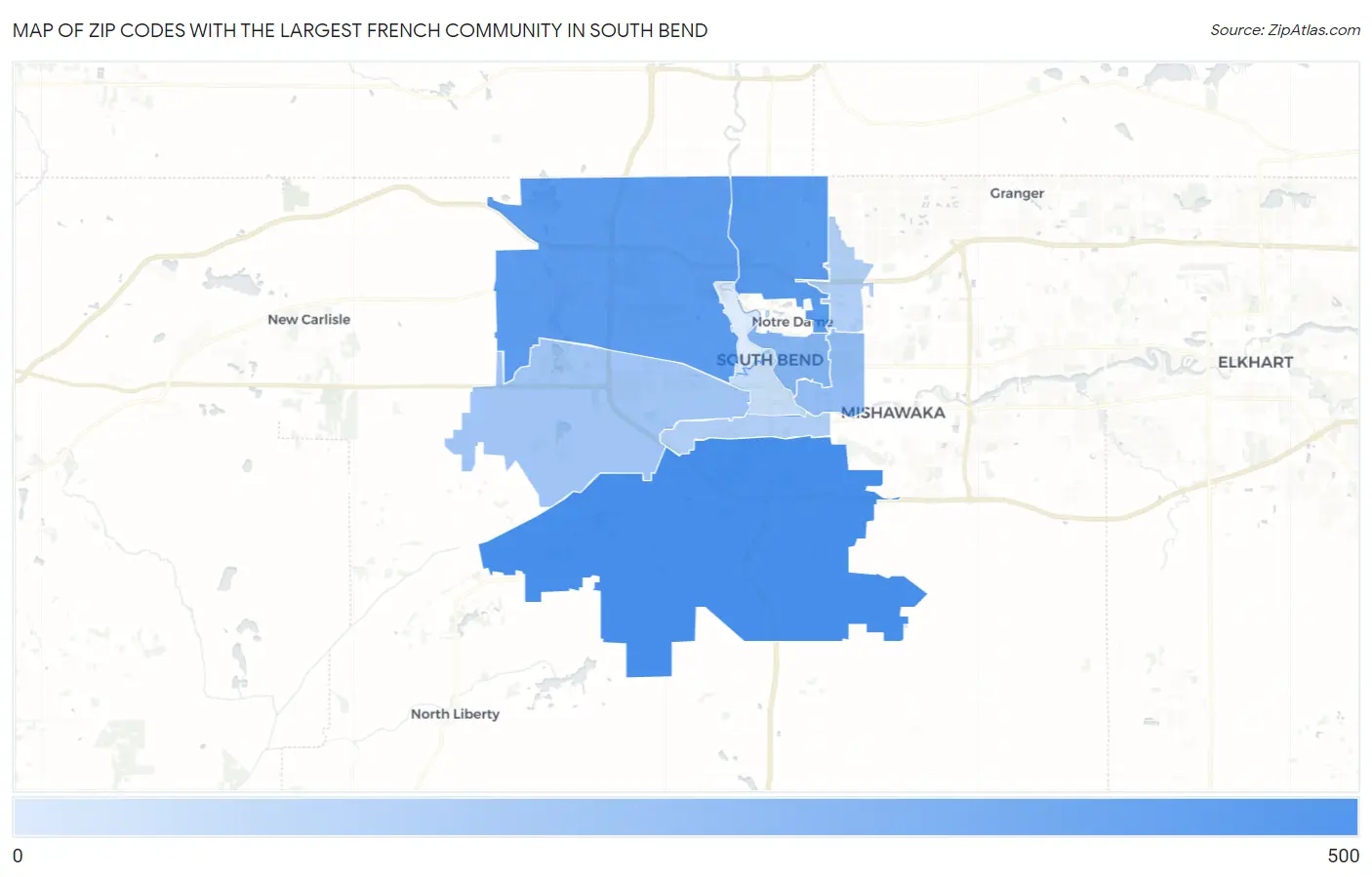 Zip Codes with the Largest French Community in South Bend Map