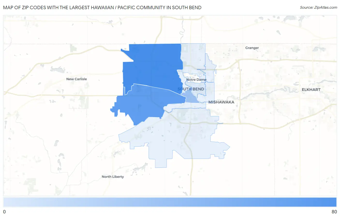 Zip Codes with the Largest Hawaiian / Pacific Community in South Bend Map