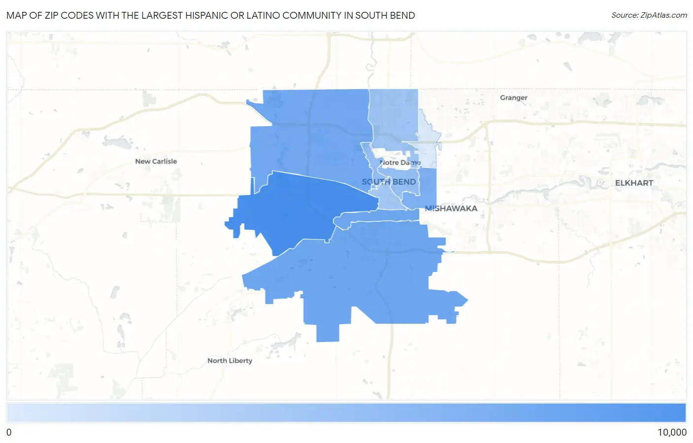 Zip Codes with the Largest Hispanic or Latino Community in South Bend Map