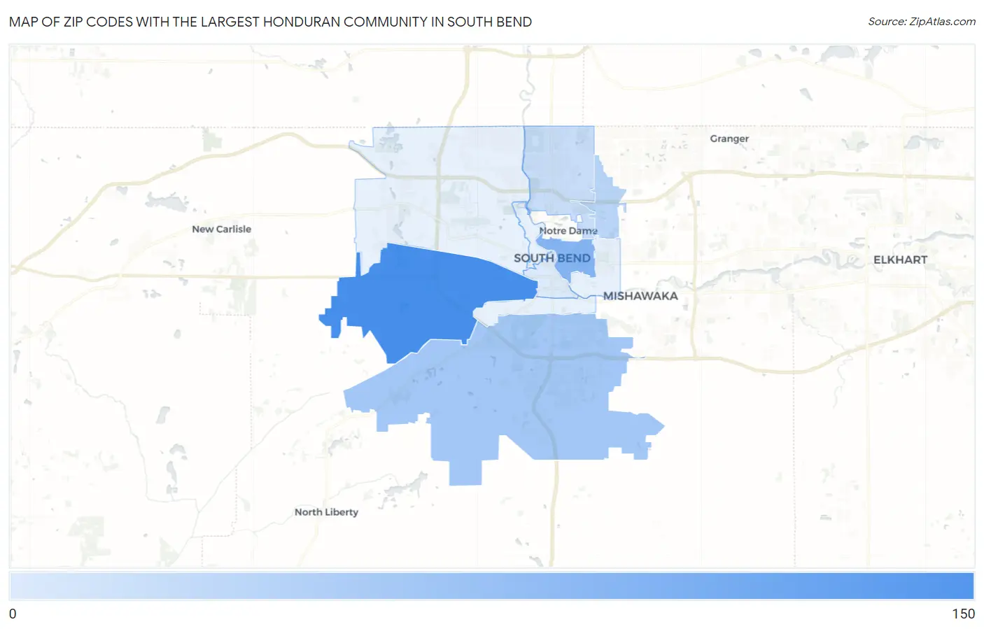 Zip Codes with the Largest Honduran Community in South Bend Map