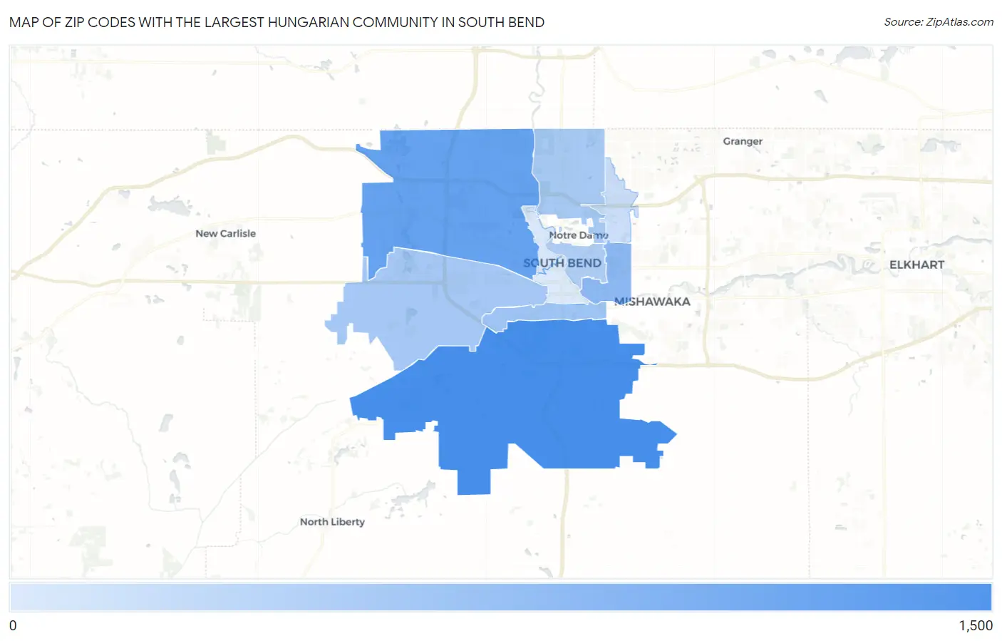 Zip Codes with the Largest Hungarian Community in South Bend Map