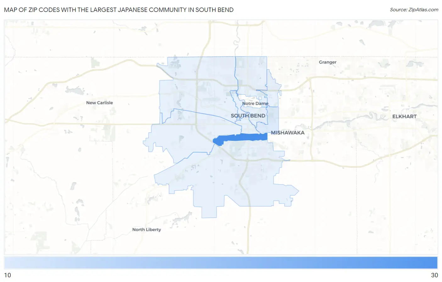 Zip Codes with the Largest Japanese Community in South Bend Map