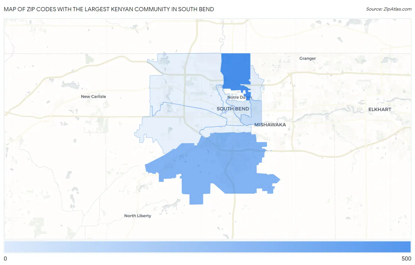 Zip Codes with the Largest Kenyan Community in South Bend Map