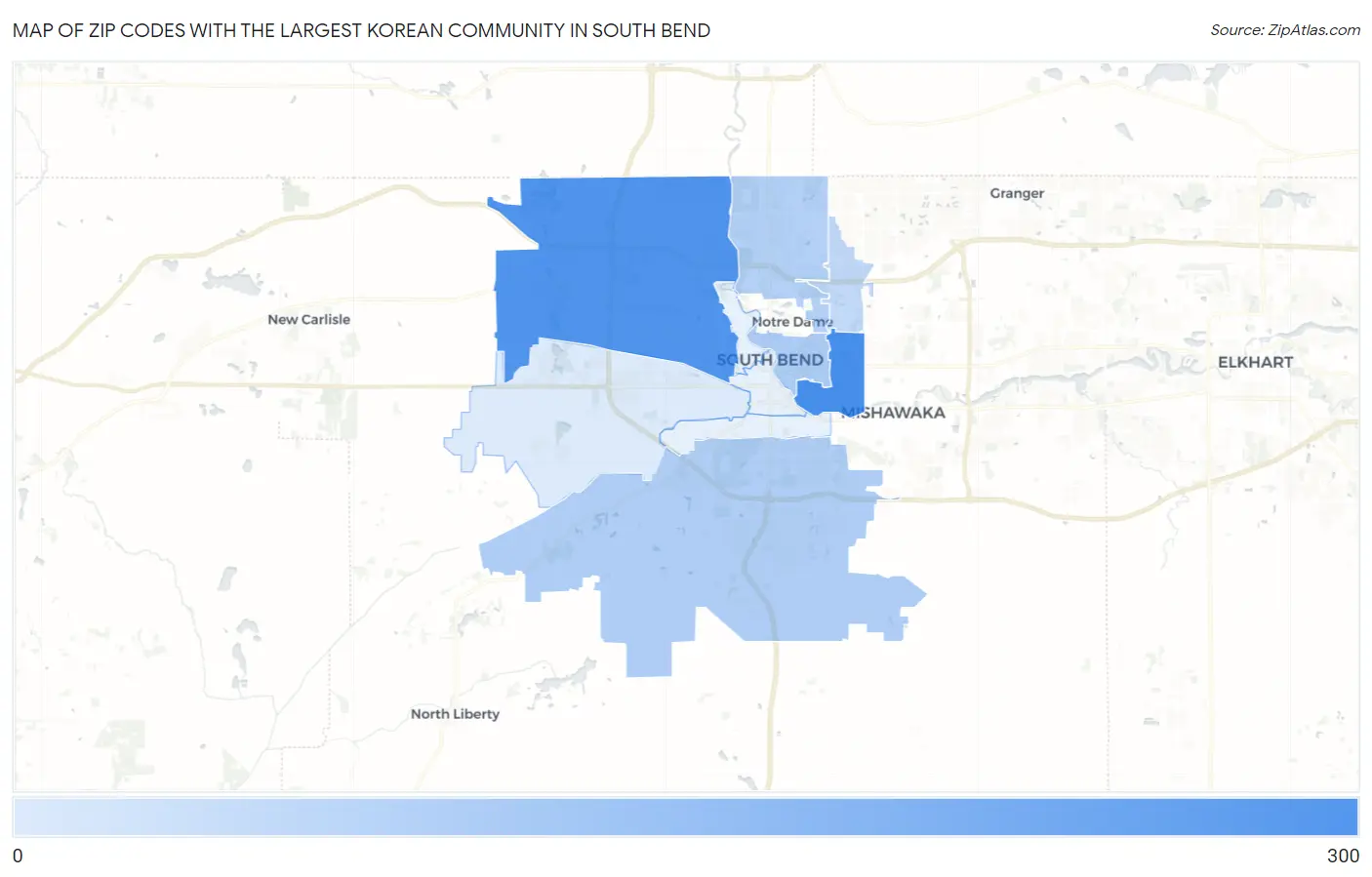 Zip Codes with the Largest Korean Community in South Bend Map