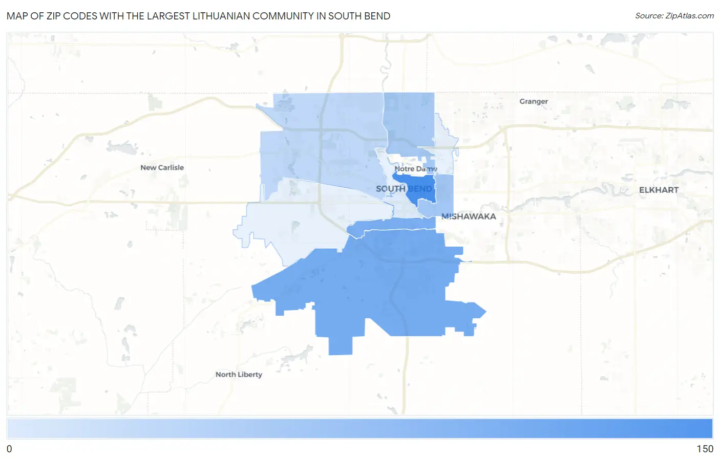 Zip Codes with the Largest Lithuanian Community in South Bend Map