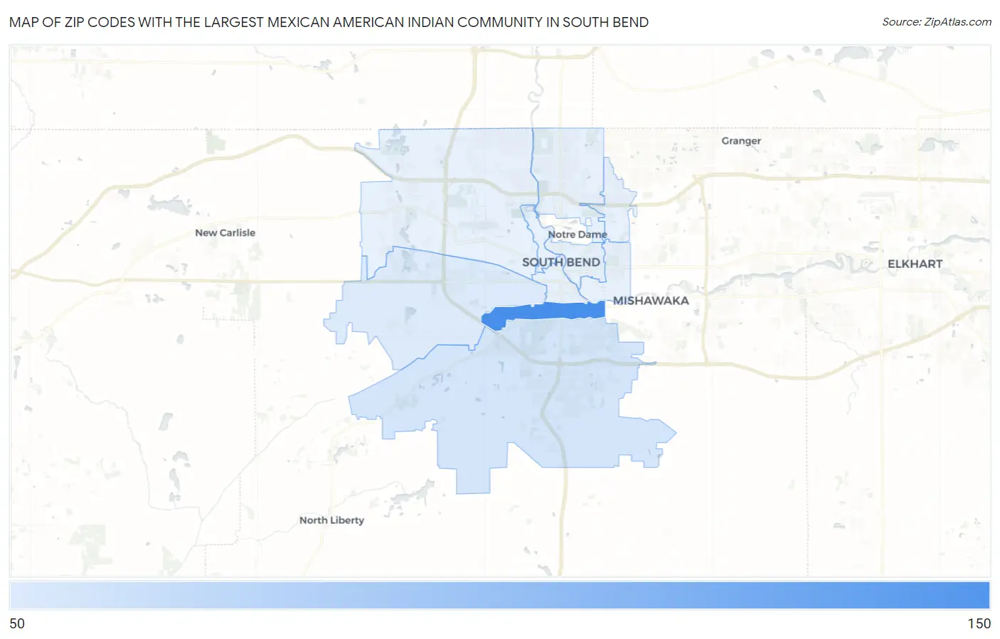 Zip Codes with the Largest Mexican American Indian Community in South Bend Map