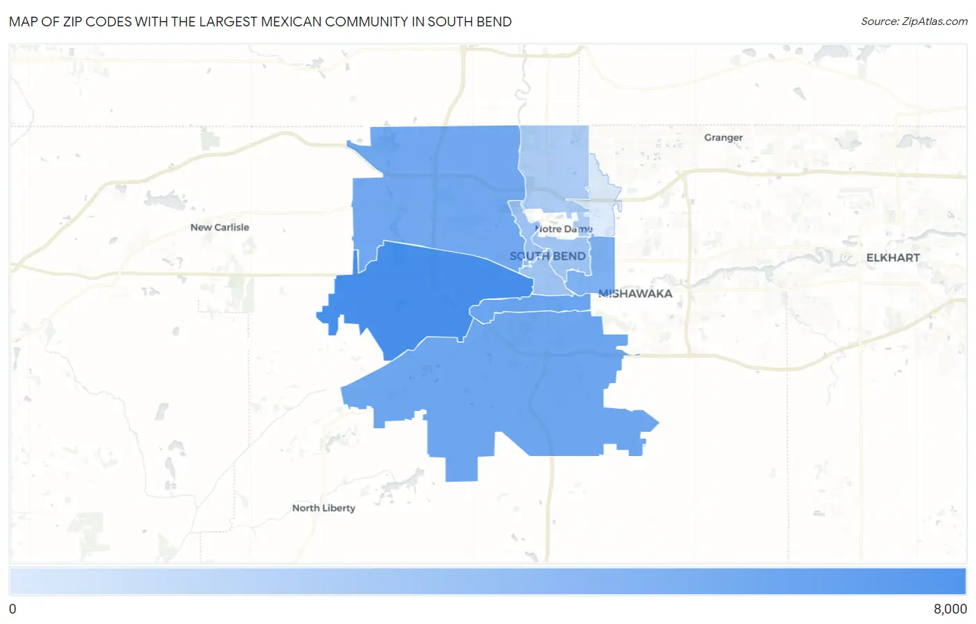 Zip Codes with the Largest Mexican Community in South Bend Map