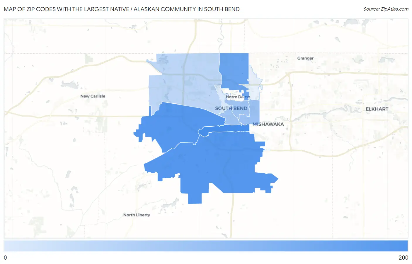Zip Codes with the Largest Native / Alaskan Community in South Bend Map