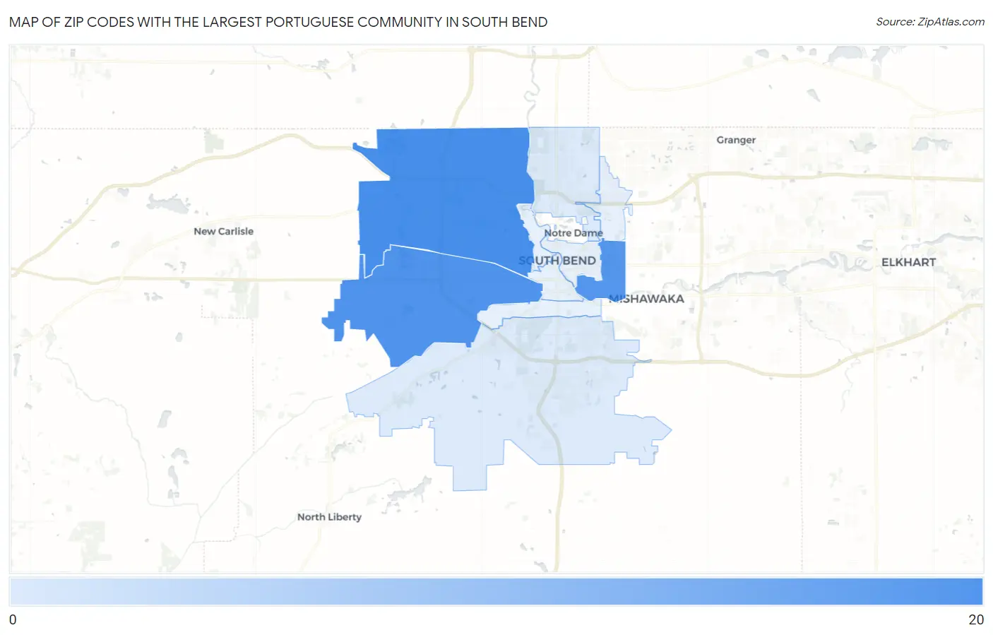 Zip Codes with the Largest Portuguese Community in South Bend Map