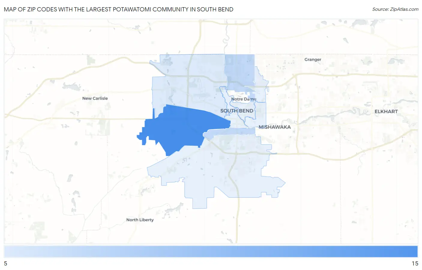 Zip Codes with the Largest Potawatomi Community in South Bend Map