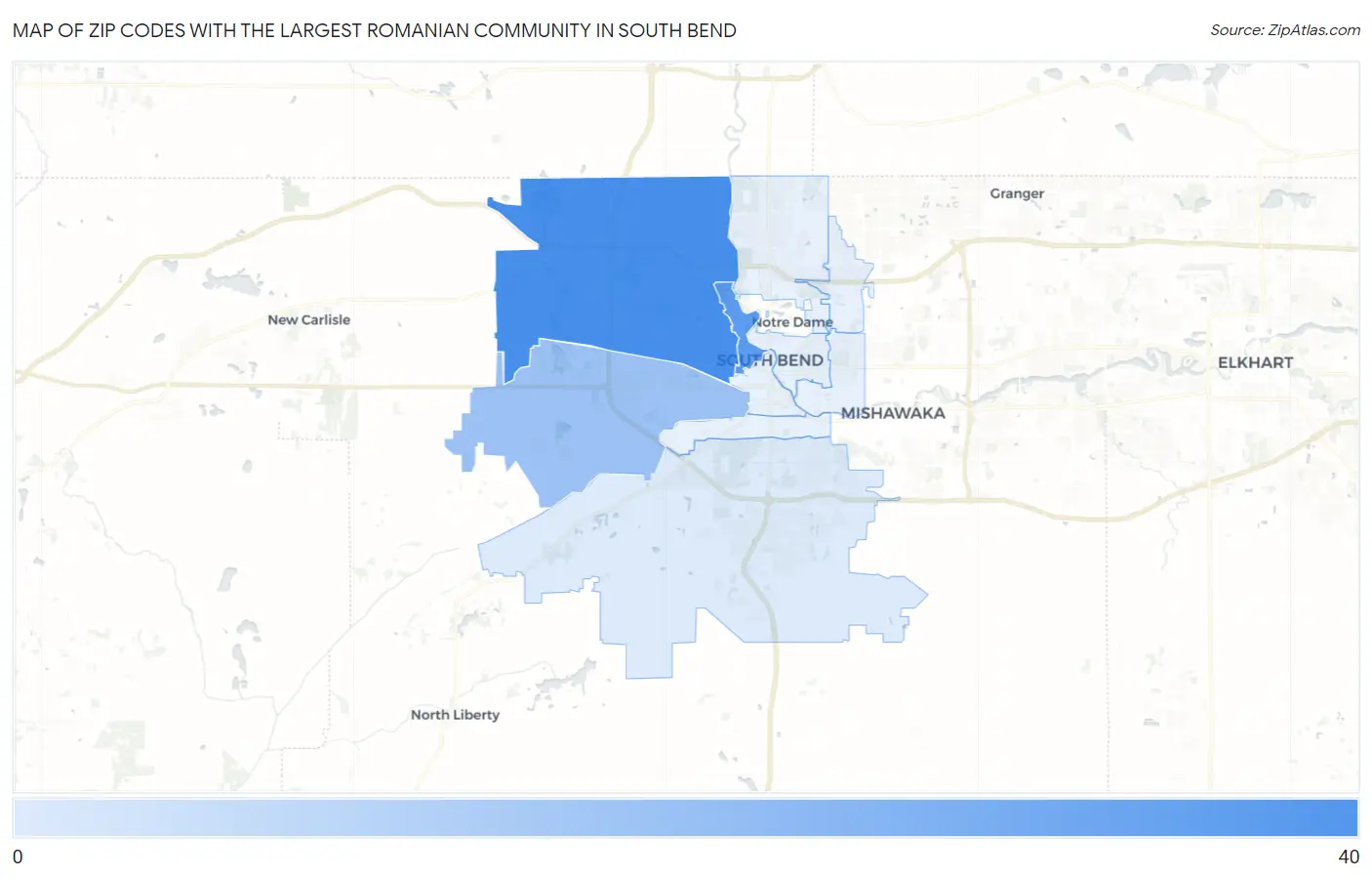 Zip Codes with the Largest Romanian Community in South Bend Map