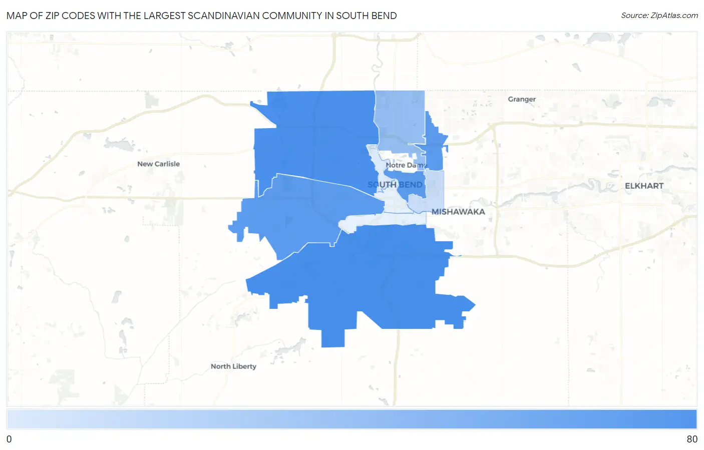 Zip Codes with the Largest Scandinavian Community in South Bend Map