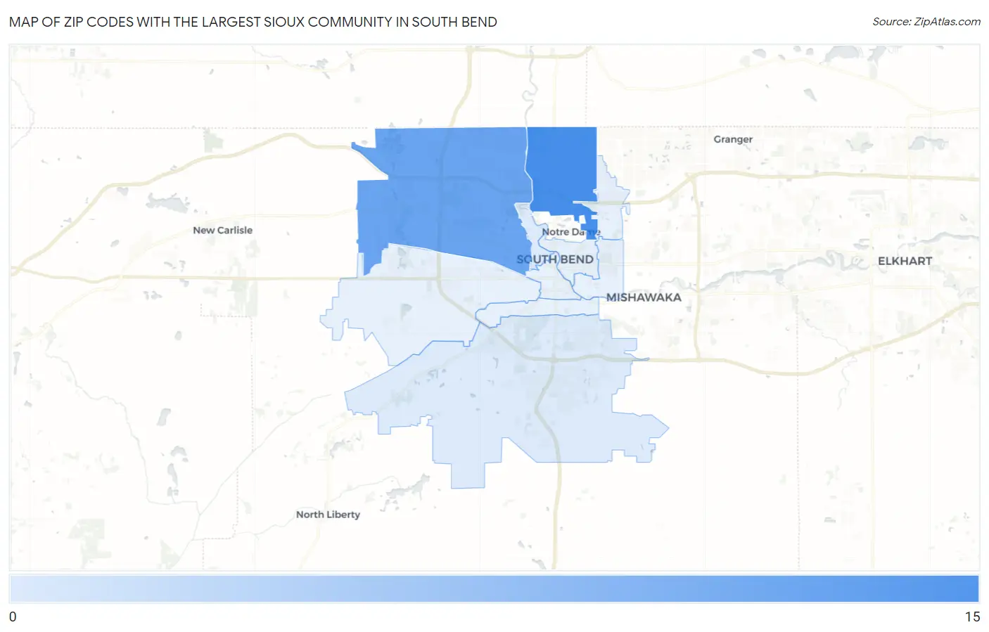 Zip Codes with the Largest Sioux Community in South Bend Map
