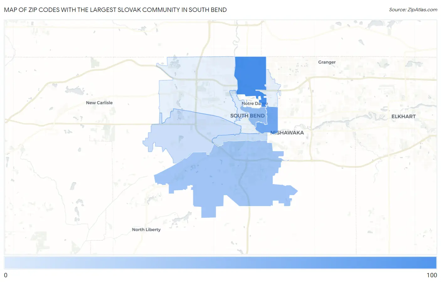 Zip Codes with the Largest Slovak Community in South Bend Map
