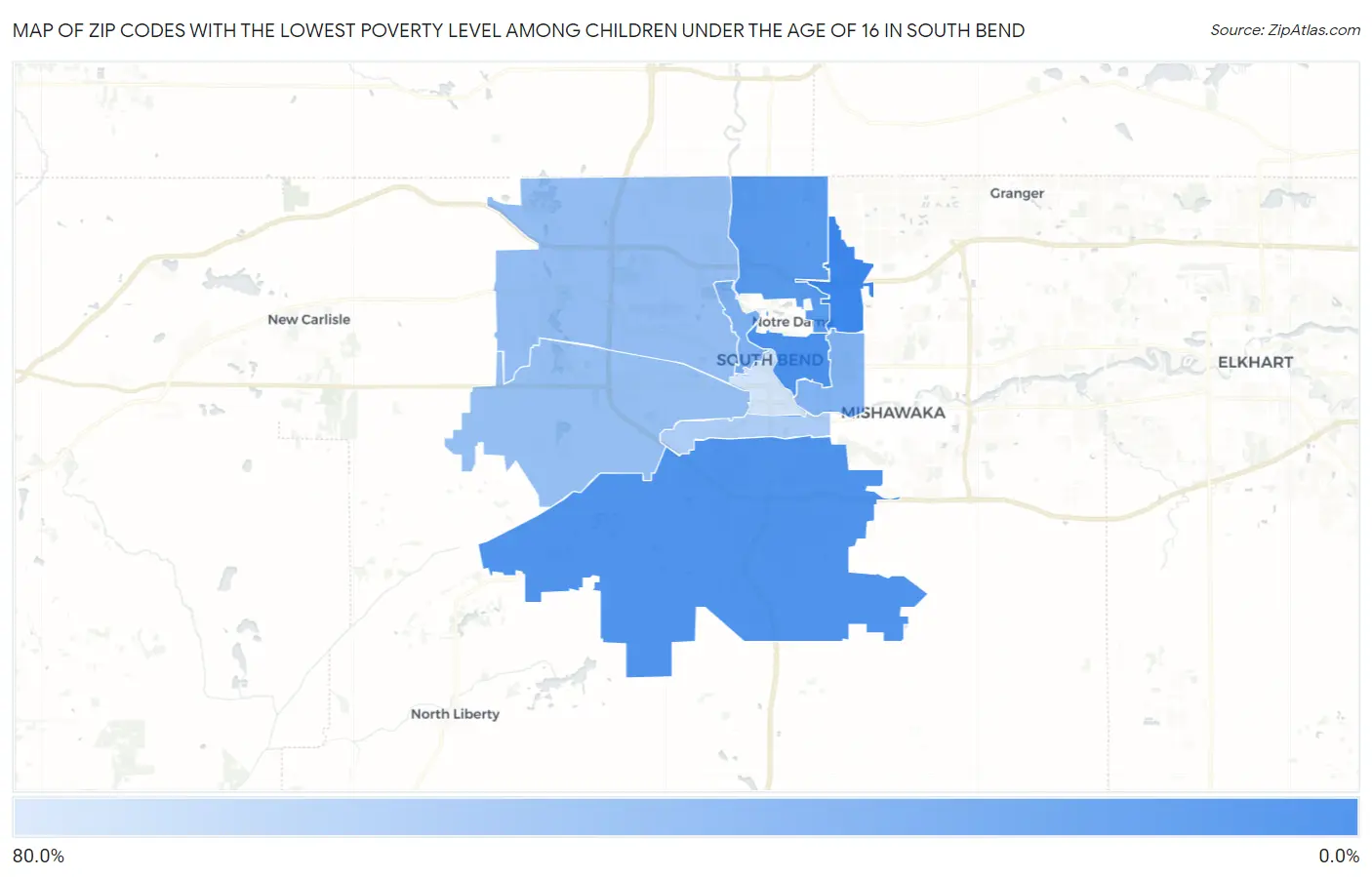 Zip Codes with the Lowest Poverty Level Among Children Under the Age of 16 in South Bend Map