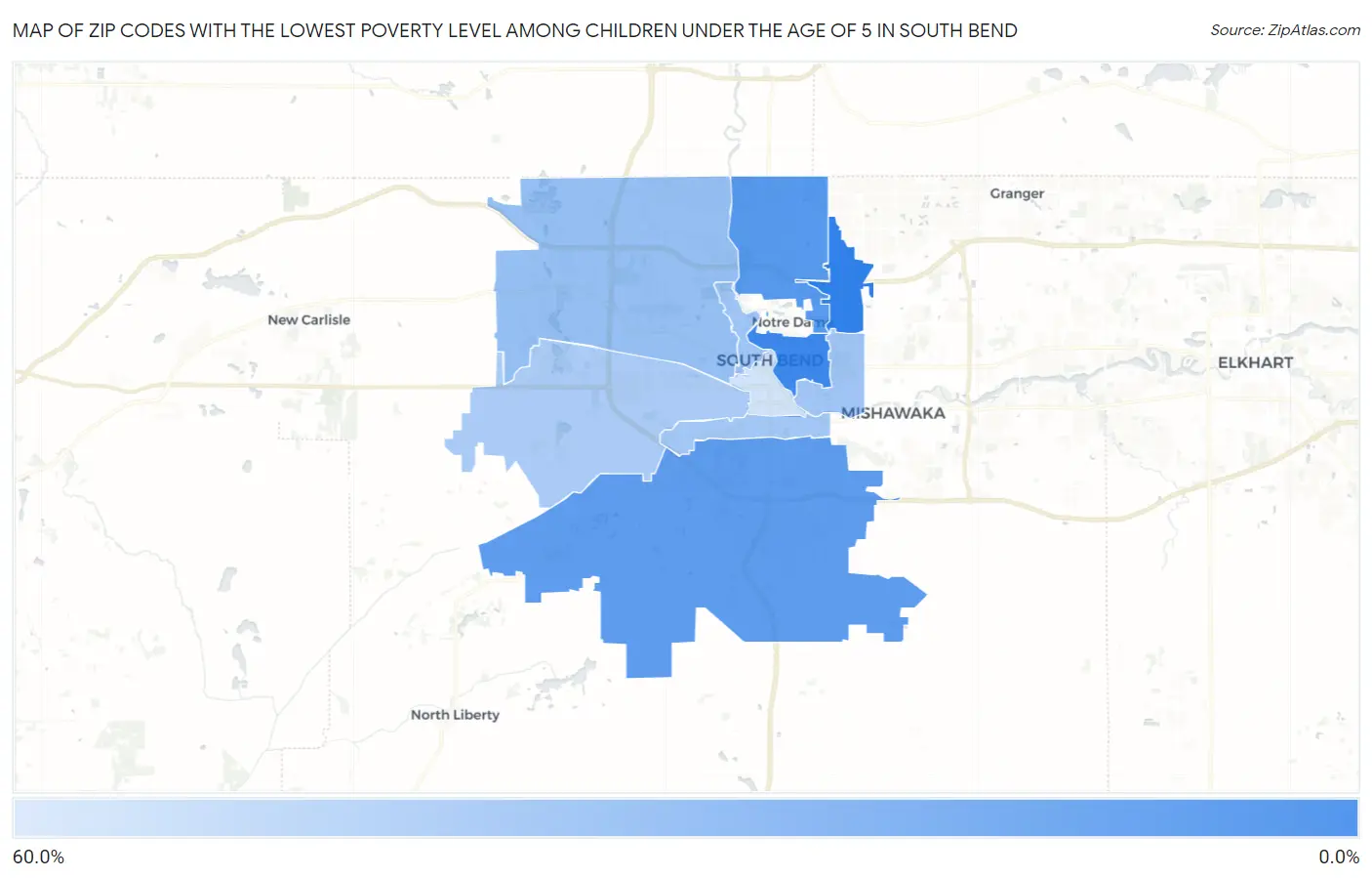 Zip Codes with the Lowest Poverty Level Among Children Under the Age of 5 in South Bend Map