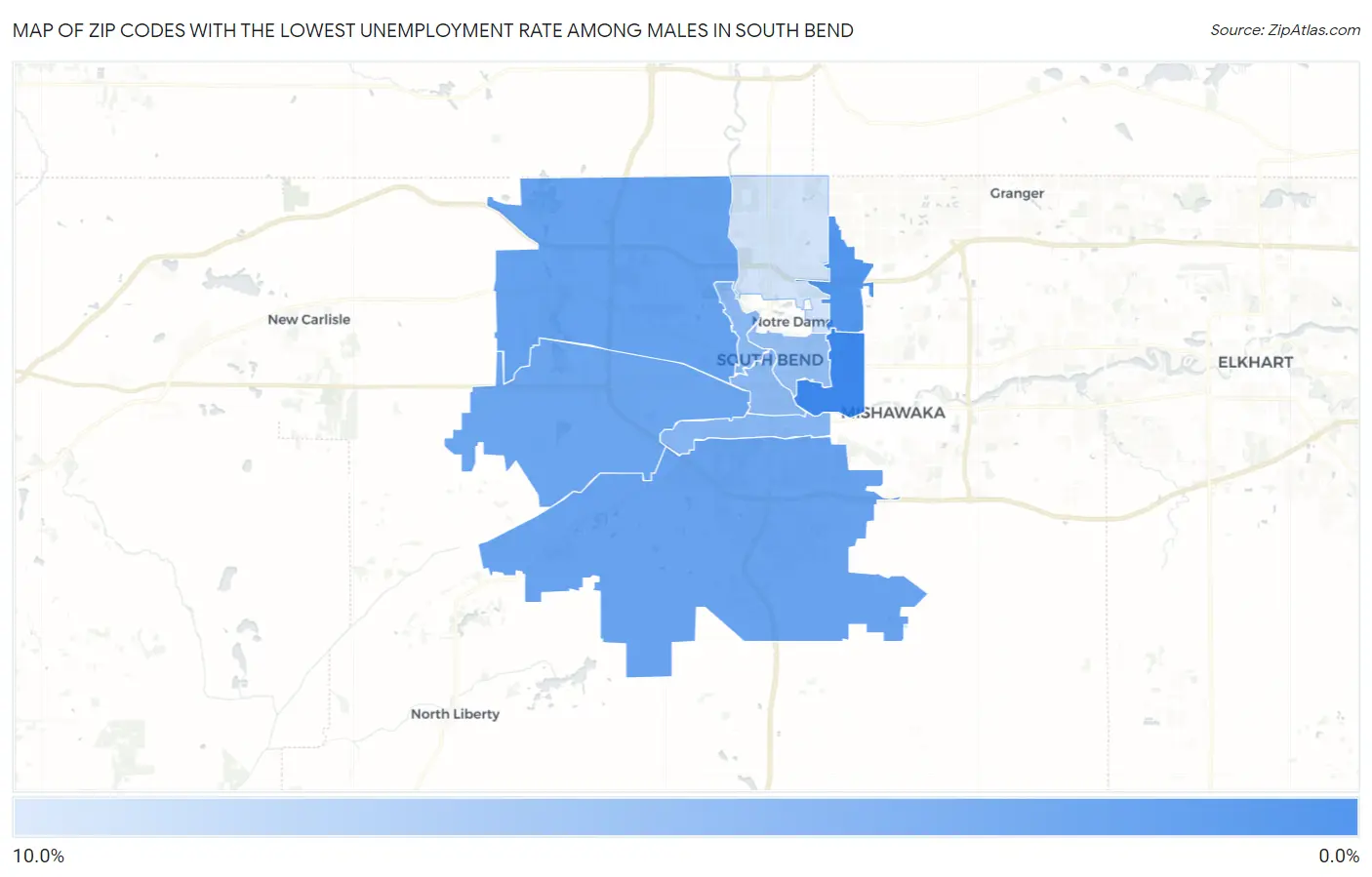 Zip Codes with the Lowest Unemployment Rate Among Males in South Bend Map