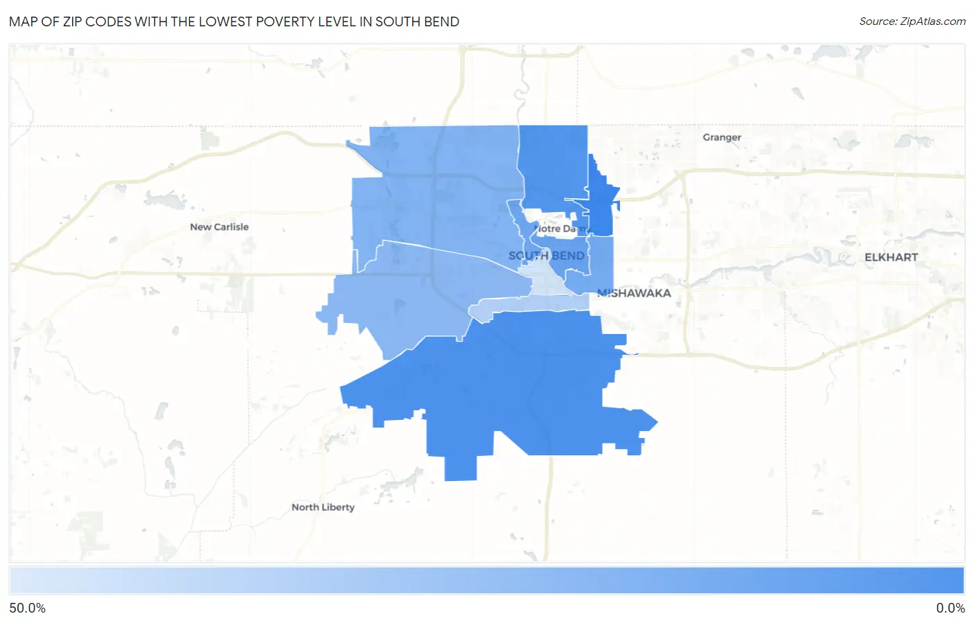 Zip Codes with the Lowest Poverty Level in South Bend Map